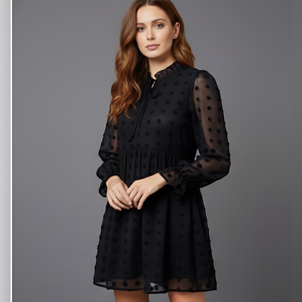 LAST ONE 🔥 Swiss Dot Knot Front Flounce Sleeve Smock Dress